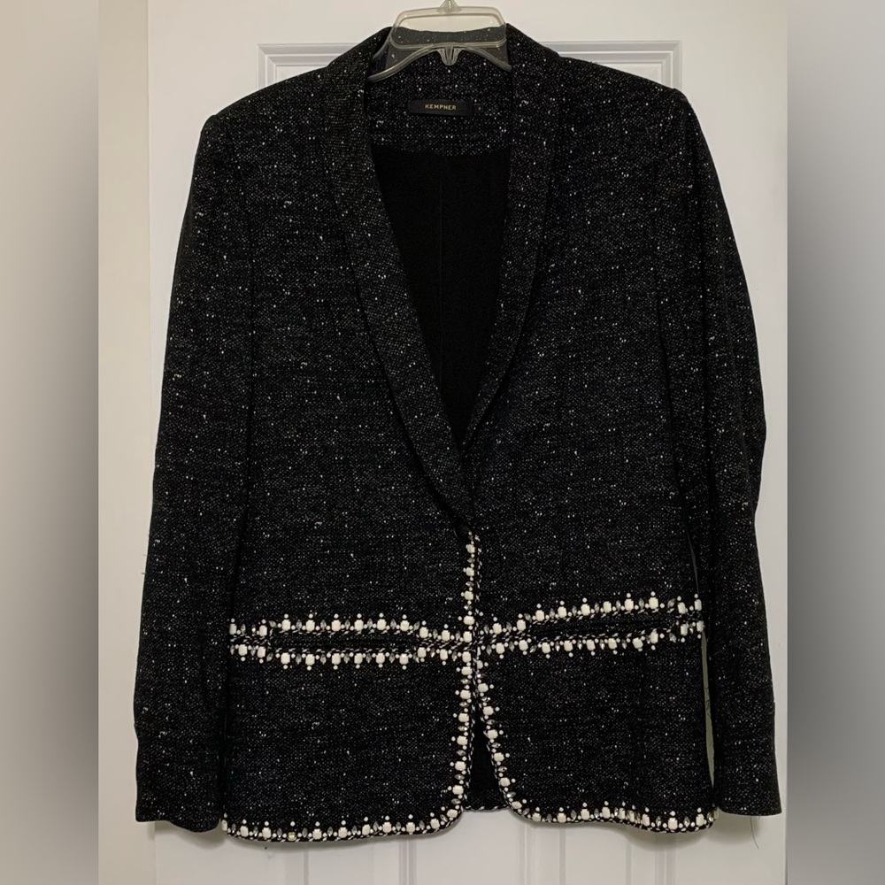 Vintage Kempner 8 Statement Blazer Jacket Embellished Black White Silk Lined